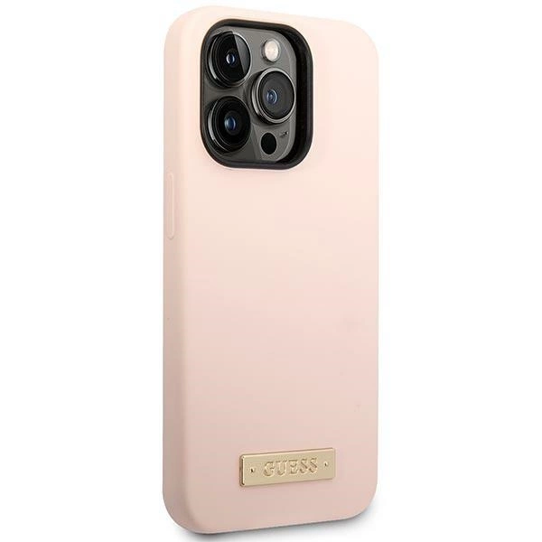 Guess GUHMP14XSBPLP iPhone 14 Pro Max 6.7" pink/pink hard case Silicone Logo Plate MagSafeeng