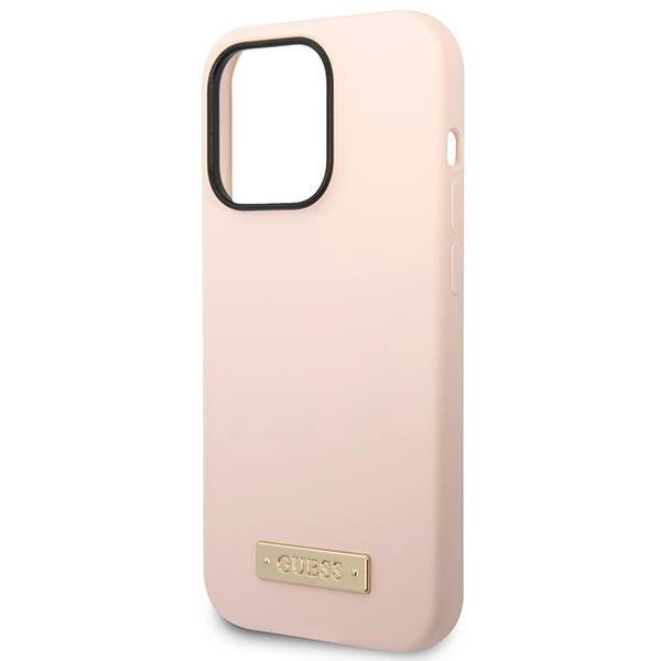 Guess GUHMP14XSBPLP iPhone 14 Pro Max 6.7" pink/pink hard case Silicone Logo Plate MagSafeeng