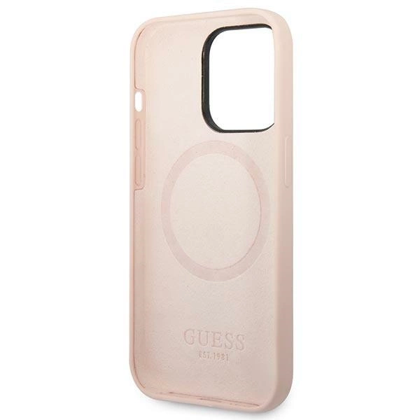 Guess GUHMP14XSBPLP iPhone 14 Pro Max 6.7" pink/pink hard case Silicone Logo Plate MagSafeeng