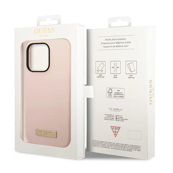 Guess GUHMP14XSBPLP iPhone 14 Pro Max 6.7" pink/pink hard case Silicone Logo Plate MagSafeeng