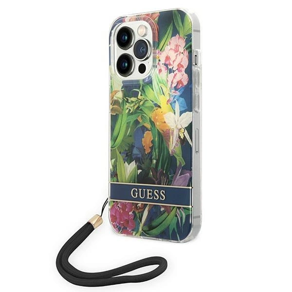 Guess GUOHCP14LHFLSB iPhone 14 Pro 6.1 "blue / blue hardcase Flower Strapeng