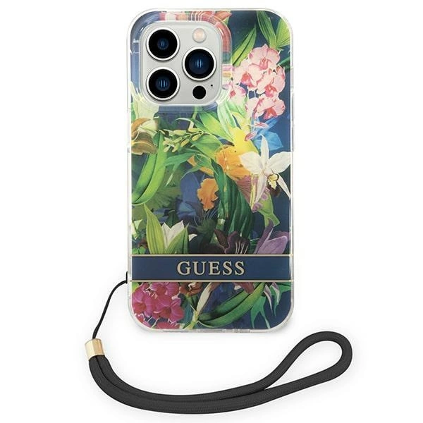 Guess GUOHCP14LHFLSB iPhone 14 Pro 6.1 "blue / blue hardcase Flower Strapeng
