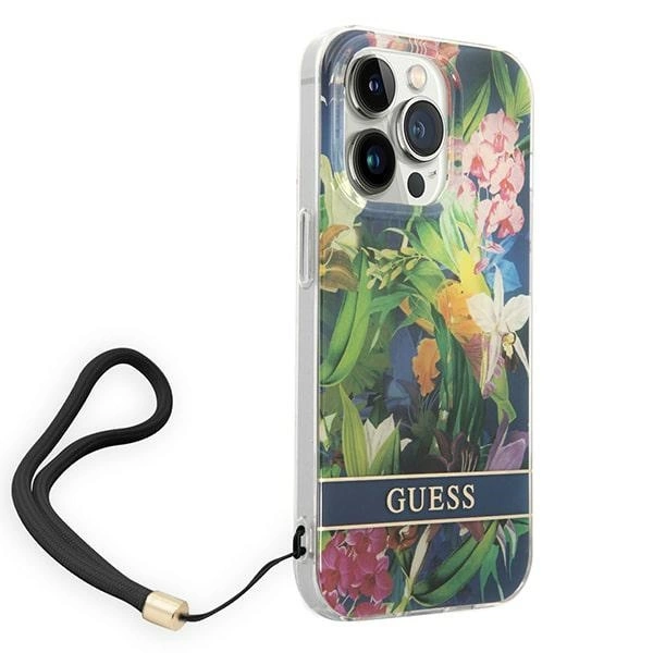 Guess GUOHCP14LHFLSB iPhone 14 Pro 6.1 "blue / blue hardcase Flower Strapeng