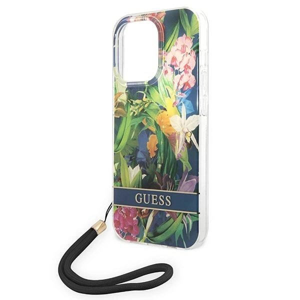 Guess GUOHCP14LHFLSB iPhone 14 Pro 6.1 "blue / blue hardcase Flower Strapeng