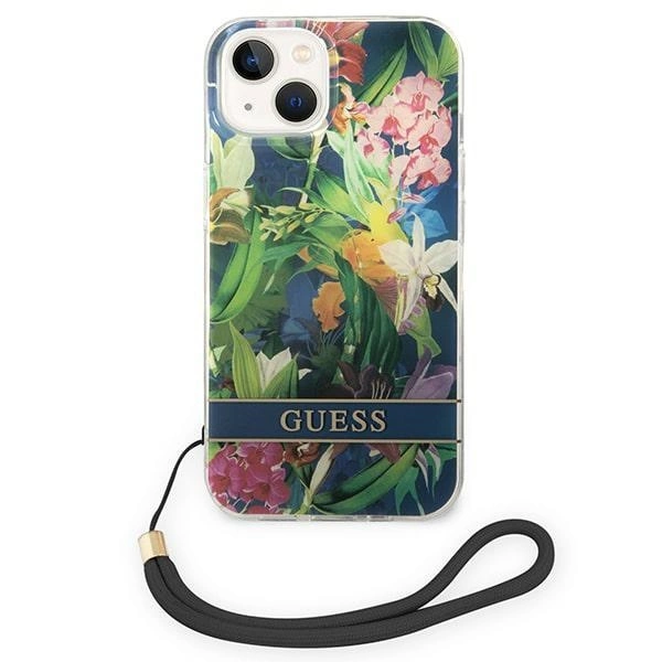 Guess GUOHCP14MHFLSB iPhone 14 Plus 6.7 "blue / blue hardcase Flower Strapeng