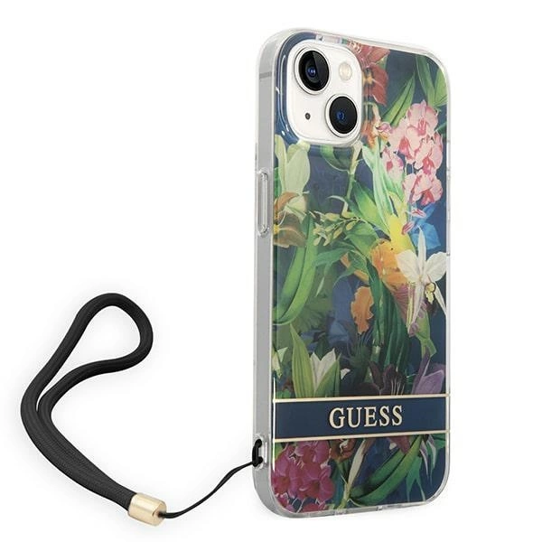 Guess GUOHCP14MHFLSB iPhone 14 Plus 6.7 "blue / blue hardcase Flower Strapeng