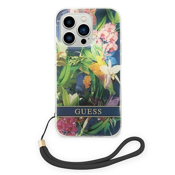 Guess GUOHCP14XHFLSB iPhone 14 Pro Max 6.7 "blue / blue hardcase Flower Strapeng