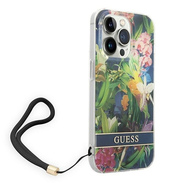 Guess GUOHCP14XHFLSB iPhone 14 Pro Max 6.7 "blue / blue hardcase Flower Strapeng