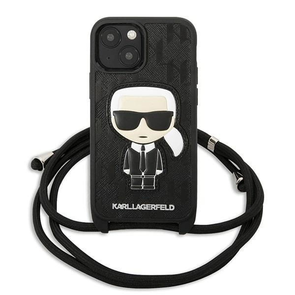 Karl Lagerfeld KLHCP13SCMNIPK iPhone 13 mini 5,4 "hardcase black / black Leather Monogram Patch and Cord Iconikeng