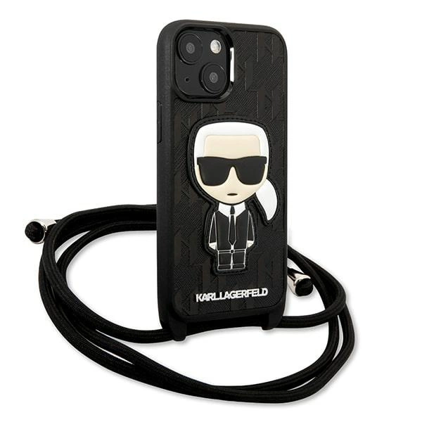 Karl Lagerfeld KLHCP13SCMNIPK iPhone 13 mini 5,4 "hardcase black / black Leather Monogram Patch and Cord Iconikeng
