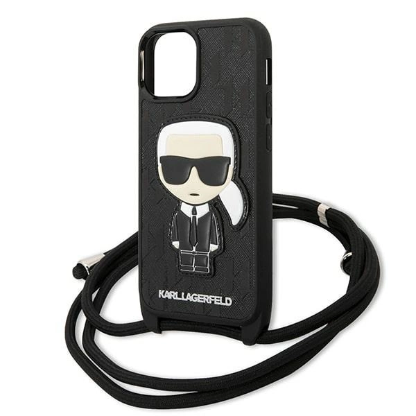 Karl Lagerfeld KLHCP13SCMNIPK iPhone 13 mini 5,4 "hardcase black / black Leather Monogram Patch and Cord Iconikeng