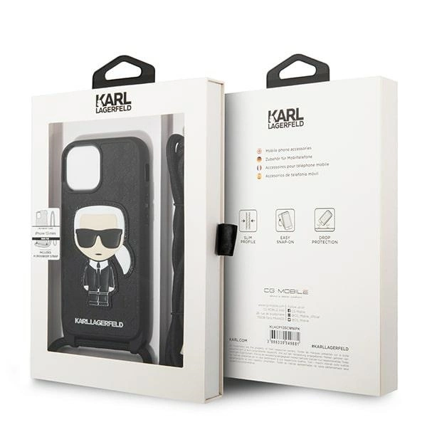 Karl Lagerfeld KLHCP13SCMNIPK iPhone 13 mini 5,4 "hardcase black / black Leather Monogram Patch and Cord Iconikeng