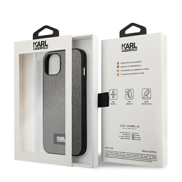Karl Lagerfeld KLHCP13SSFMP2DG iPhone 13 mini 5,4 "hardcase silver / silver Saffiano Plaqueeng
