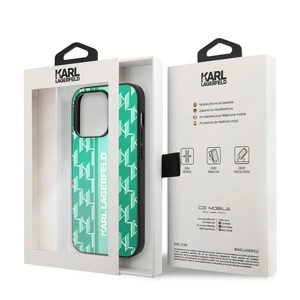 Karl Lagerfeld Monogram Stripe iPhone 14 Pro Case - Greeneng