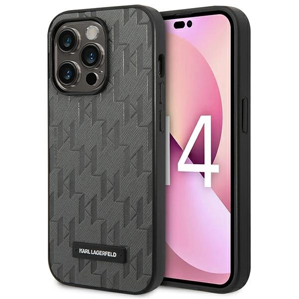 Karl Lagerfeld KLHCP14LSAKLHPG iPhone 14 Pro 6.1 "hardcase gray / gray Saffiano Mono Metal Logoeng