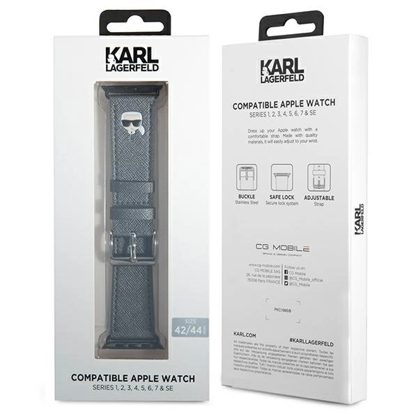 Karl Lagerfeld KLAWLOKHG Apple Watch Strap 42/44 / 45mm silver / silver strap Saffiano Karl Headseng