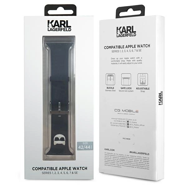 Karl Lagerfeld KLAWLSLCK Apple Watch Strap 42/44 / 45mm black / black strap Silicone Choupette Headseng