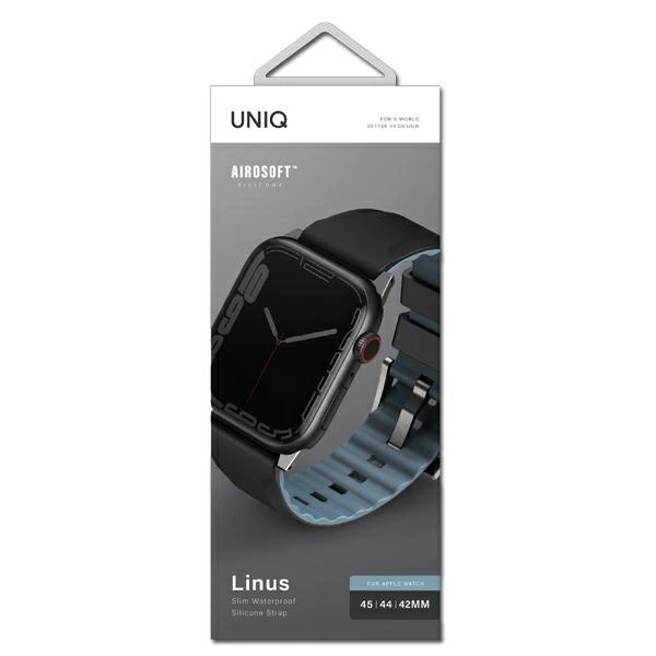 Uniq Linus Apple Watch Series 4/5/6/7/8/SE/SE2/Ultra strap 42/44/45mm. Airosoft Silicone black/midnight blackeng