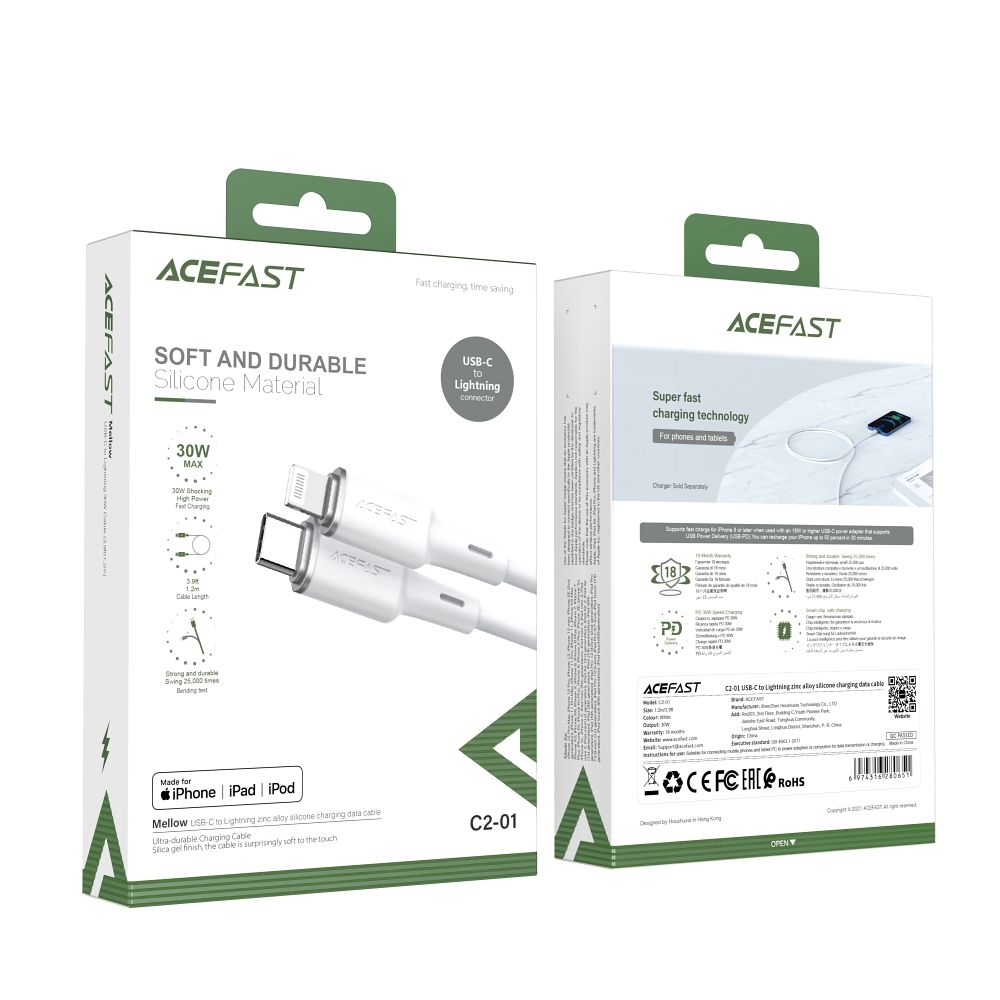 ACEFAST cable Type C to Lightning 8-pin MFi 3A PD30W C2-01 silicone 1,2m black