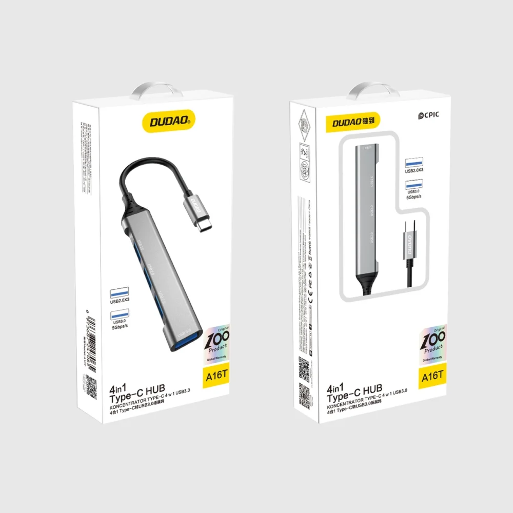 Dudao HUB 4in1 USB-C - 4x USB-A (3 x USB2.0 / USB3.0) 6.3cm black (A16T)eng