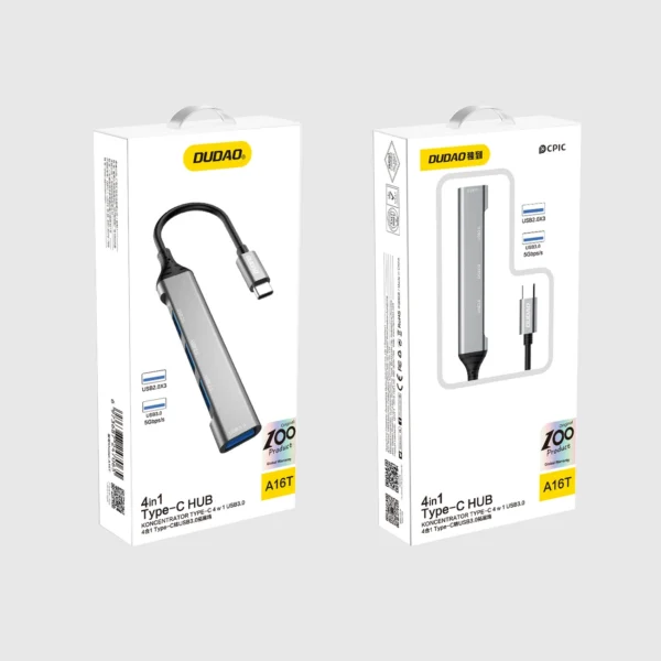 Dudao HUB 4in1 USB-C - 4x USB-A (3 x USB2.0 / USB3.0) 6.3cm black (A16T)eng