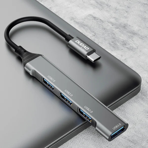 Dudao HUB 4in1 USB-C - 4x USB-A (3 x USB2.0 / USB3.0) 6.3cm black (A16T)eng