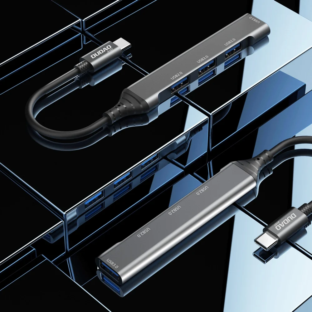 Dudao HUB 4in1 USB-C - 4x USB-A (3 x USB2.0 / USB3.0) 6.3cm black (A16T)eng