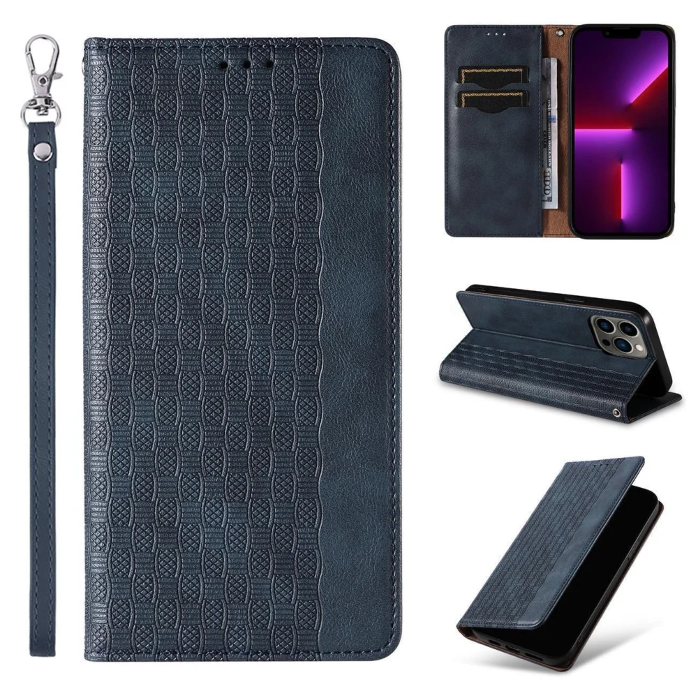 Magnet Strap Case Case for Samsung Galaxy S23 Ultra Flip Wallet Mini Lanyard Stand Blueeng