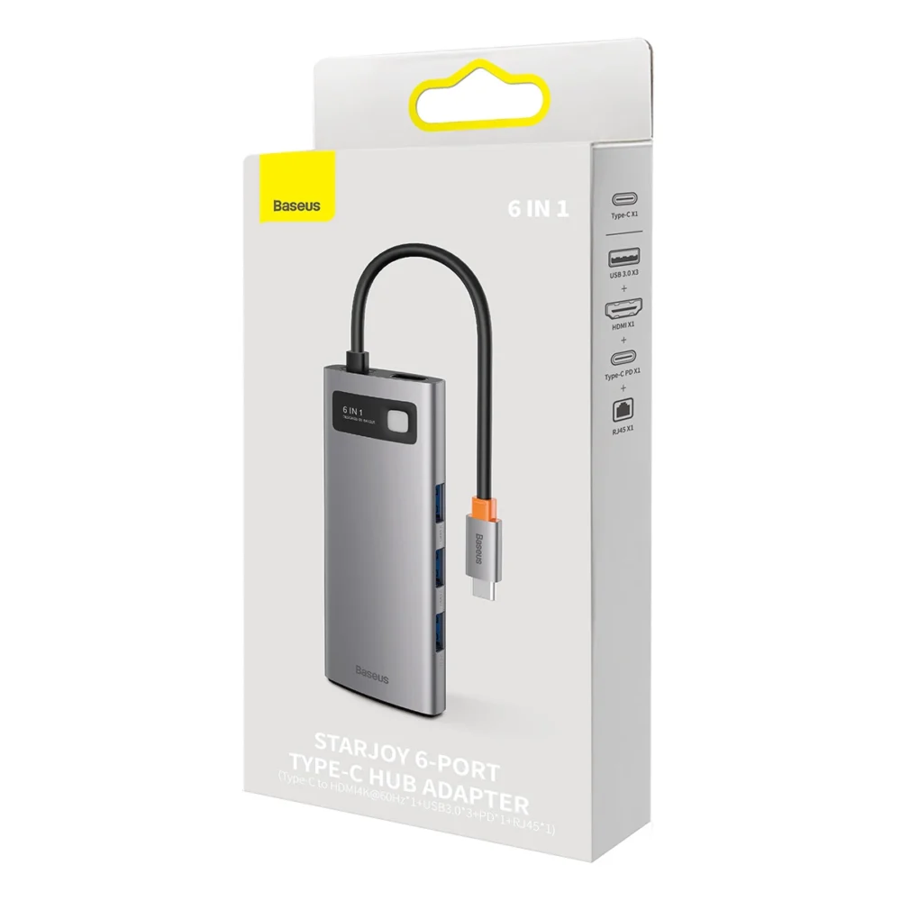Baseus StarJoy HUB 6-Port USB-C - 3x USB-A / 1x HDMI / 1x RJ45 / 1x USB-C PD grayeng