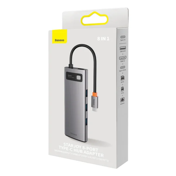 Baseus StarJoy HUB 8-Port USB-C - 3x USB-A / 1x HDMI / 1x RJ45 / 1x SD/TF / 1x USB-C PD grayeng