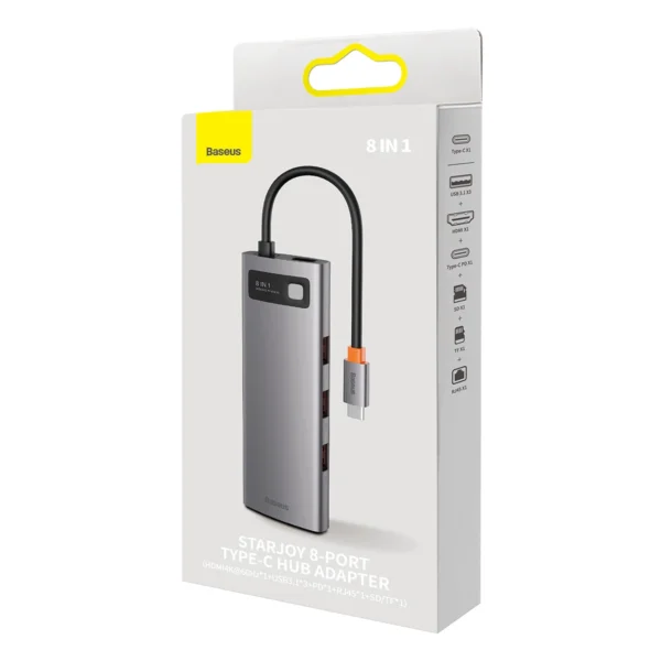 HUB 8in1 Baseus StarJoy USB-C to USB-C PD / 3x USB-A / HDMI / RJ-45 / SD TF - grayeng