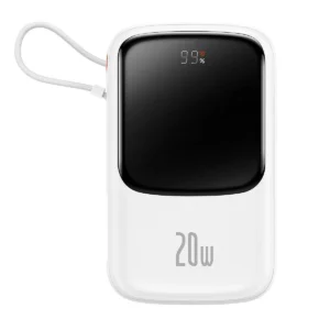 Baseus Qpow Digital Display Power Bank with Fast Charging 10000mAh 20W QC/PD/SCP/FCP with Built-in Lightning Cable Whiteeng