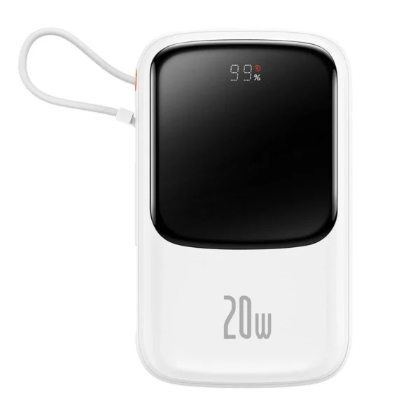Baseus Qpow Digital Display Power Bank with Fast Charging 10000mAh 20W QC/PD/SCP/FCP with Built-in Lightning Cable Whiteeng
