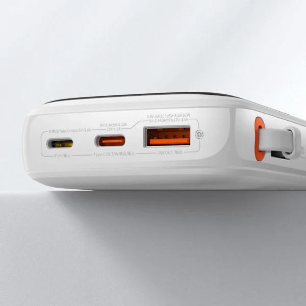 Baseus Qpow Digital Display Power Bank with Fast Charging 10000mAh 20W QC/PD/SCP/FCP with Built-in Lightning Cable Whiteeng