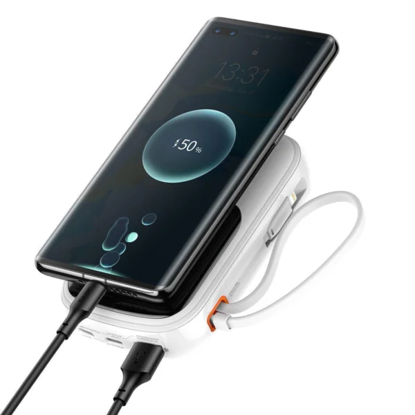 Baseus Qpow Digital Display Power Bank with Fast Charging 10000mAh 20W QC/PD/SCP/FCP with Built-in Lightning Cable Whiteeng