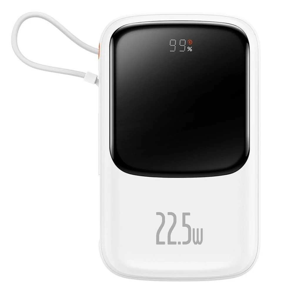 Baseus Qpow Digital Display powerbank with fast charging 10000mAh 22.5W QC/PD/SCP/FCP with built-in USB-C cable whiteeng