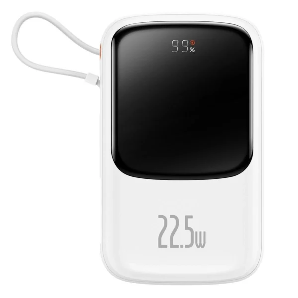 Baseus Qpow Digital Display powerbank with fast charging 10000mAh 22.5W QC/PD/SCP/FCP with built-in USB-C cable whiteeng