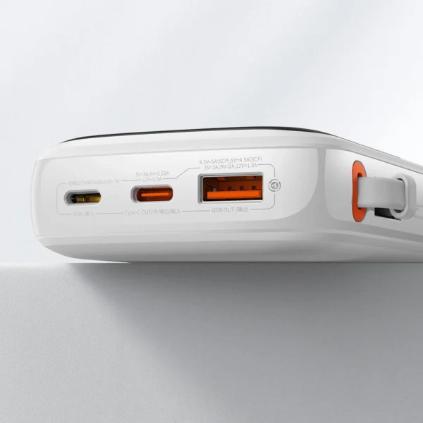 Baseus Qpow Digital Display powerbank with fast charging 10000mAh 22.5W QC/PD/SCP/FCP with built-in USB-C cable whiteeng