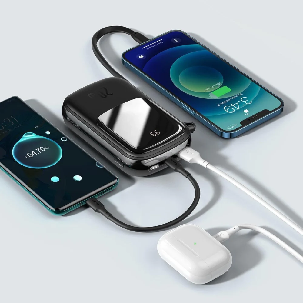 Baseus Qpow Digital Display power bank with fast charging 20000mAh 20W QC/PD/SCP/FCP with built-in Lightning cable blackeng