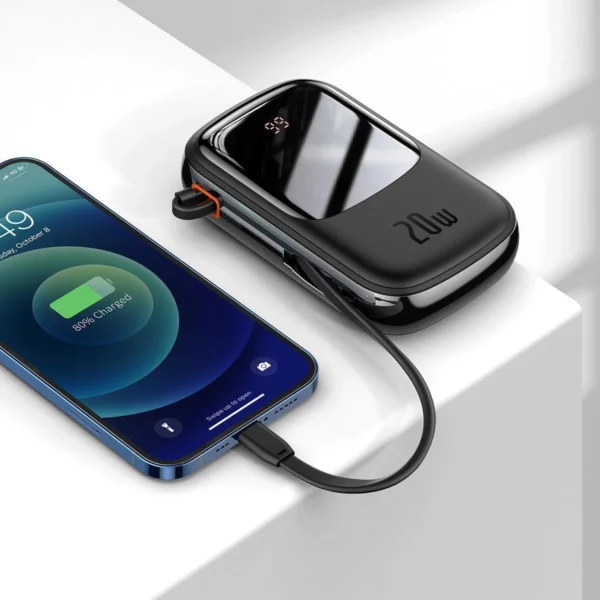 Baseus Qpow Digital Display power bank with fast charging 20000mAh 20W QC/PD/SCP/FCP with built-in Lightning cable blackeng