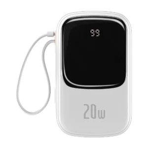 Baseus Qpow Digital Display Power Bank with Fast Charging 20000mAh 20W QC/PD/SCP/FCP with Built-in Lightning Cable Whiteeng