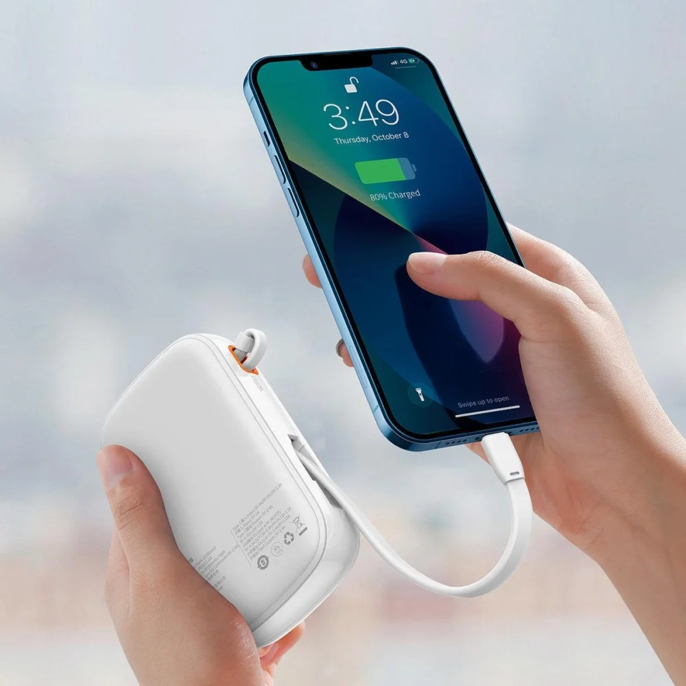 Baseus Qpow Digital Display Power Bank with Fast Charging 20000mAh 20W QC/PD/SCP/FCP with Built-in Lightning Cable Whiteeng