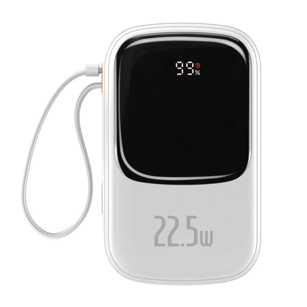 Baseus Qpow Digital Display powerbank with fast charging 20000mAh 22.5W QC/PD/SCP/FCP with built-in USB-C cable whiteeng