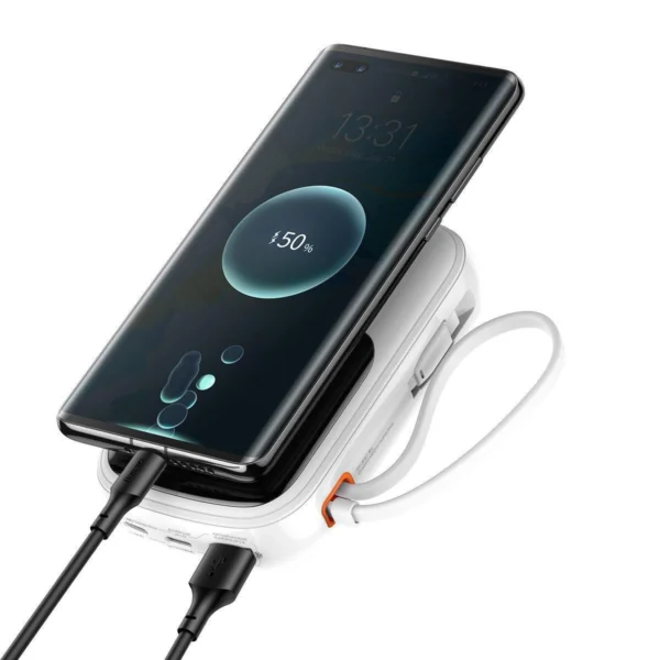 Baseus Qpow Digital Display powerbank with fast charging 20000mAh 22.5W QC/PD/SCP/FCP with built-in USB-C cable whiteeng