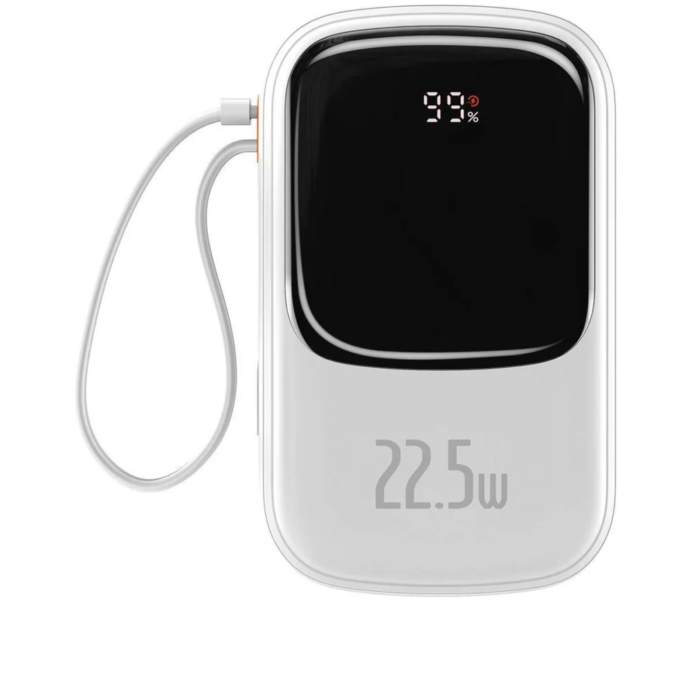 Baseus Qpow Digital Display powerbank with fast charging 20000mAh 22.5W QC/PD/SCP/FCP with built-in USB-C cable whiteeng
