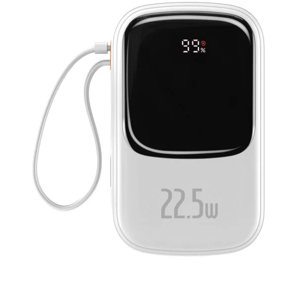Baseus Qpow Digital Display powerbank with fast charging 20000mAh 22.5W QC/PD/SCP/FCP with built-in USB-C cable whiteeng