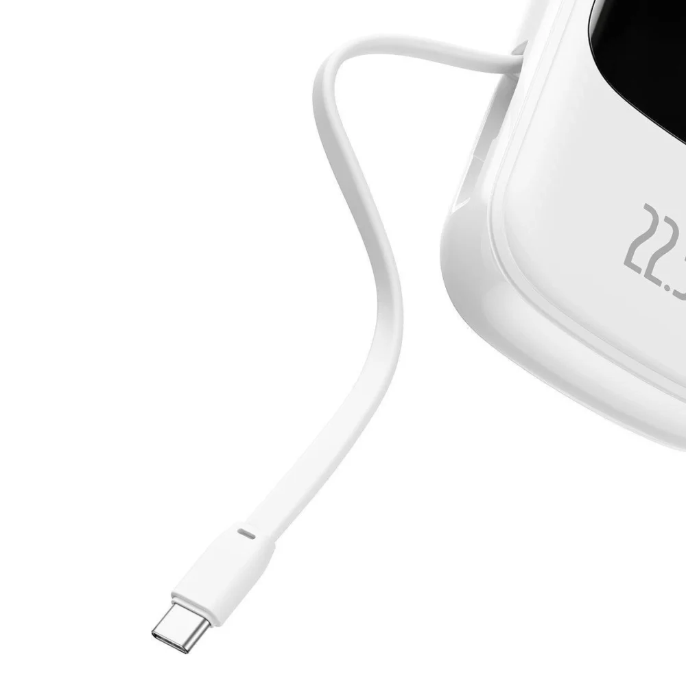 Baseus Qpow Digital Display powerbank with fast charging 20000mAh 22.5W QC/PD/SCP/FCP with built-in USB-C cable whiteeng