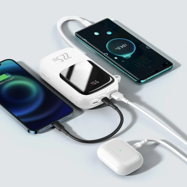 Baseus Qpow Digital Display powerbank with fast charging 20000mAh 22.5W QC/PD/SCP/FCP with built-in USB-C cable whiteeng