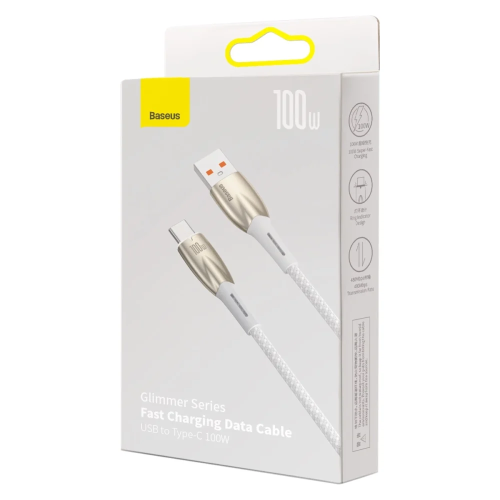 Baseus Glimmer Series fast charging cable USB-A - USB-C 100W 480Mbps 1m whiteeng