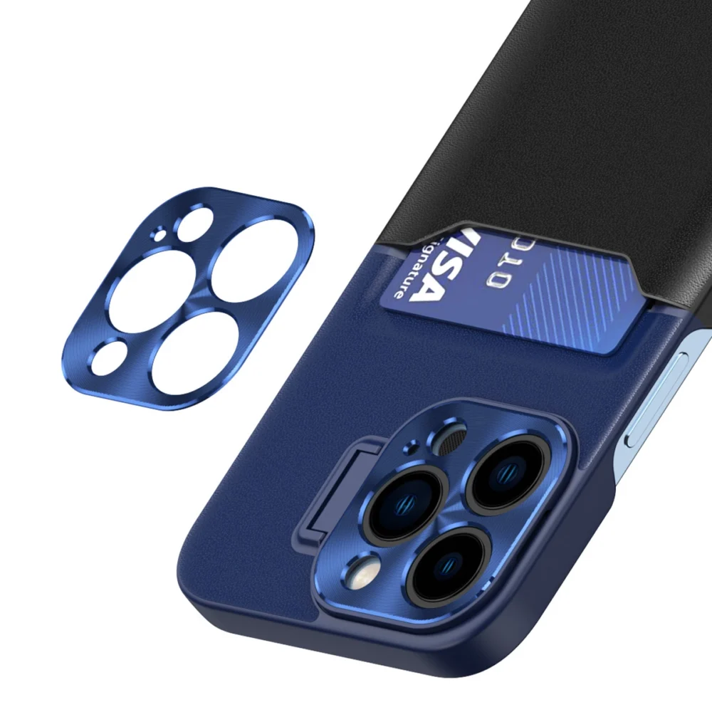 Leather Stand Case for iPhone 14 cover card wallet with stand blueeng
